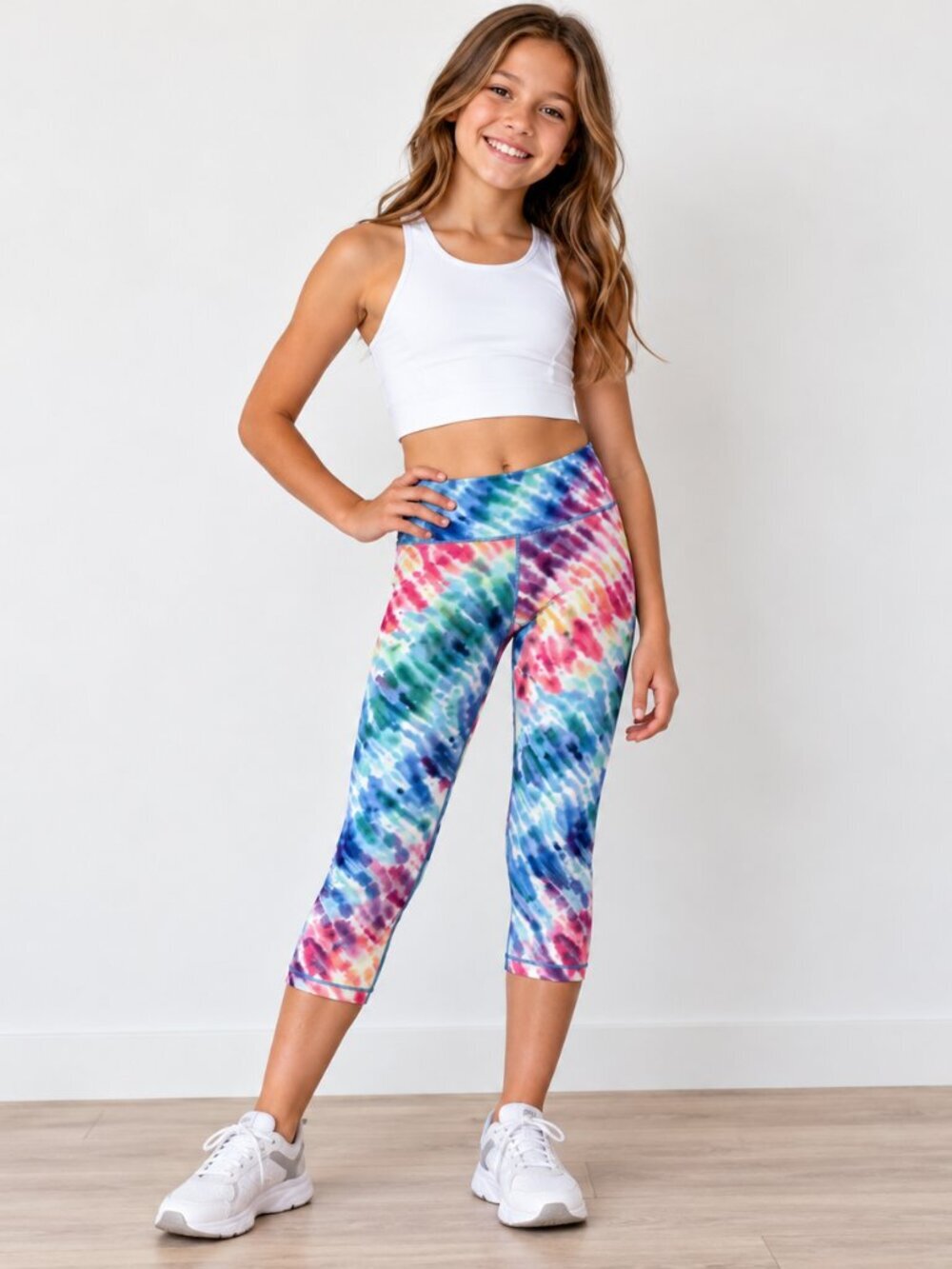 Athleta Girl Chit Chat Capri Leggings L 12 NWT Tie Dye Multicolor Activewear
